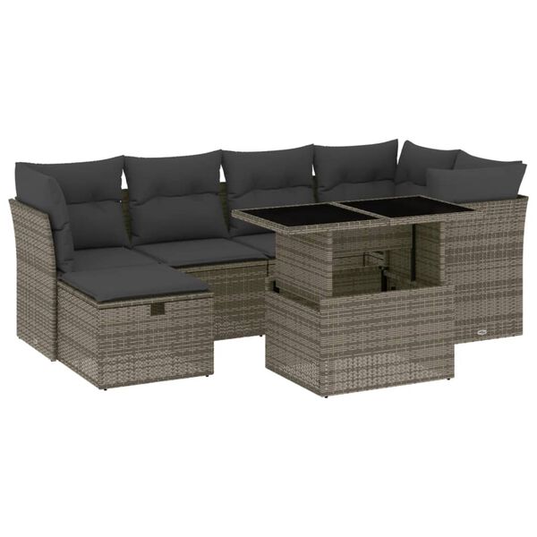 vidaXL 7 Piece Garden Sofa Set with Cushions Grey Poly Rattan