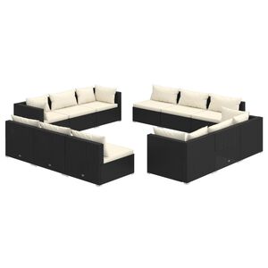 vidaXL 12 Piece Garden Lounge Set with Cushions Poly Rattan Black