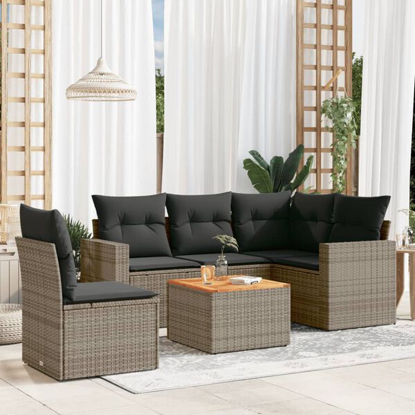 vidaXL 6 Piece Garden Sofa Set with Cushions Grey Poly Rattan