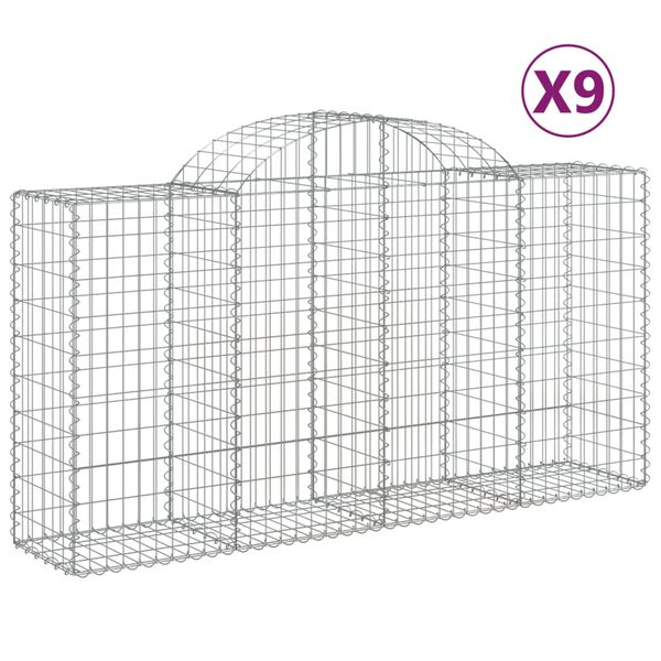 vidaXL Arched Gabion Baskets 9 pcs 200x50x100/120 cm Galvanised Iron