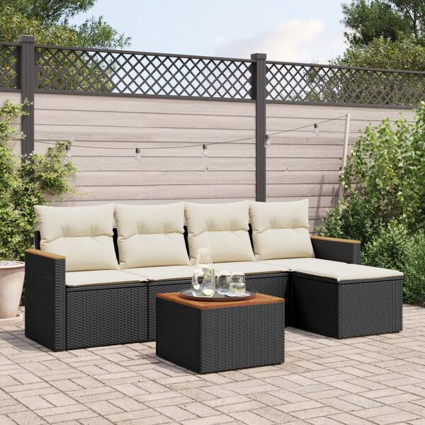 vidaXL 6 Piece Garden Sofa Set with Cushions Black Poly Rattan