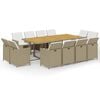 vidaXL 13 Piece Garden Dining Set with Cushions Poly Rattan Beige