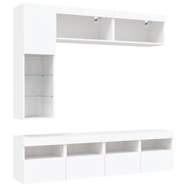 vidaXL 7 Piece TV Wall Cabinet Set with LED Lights White