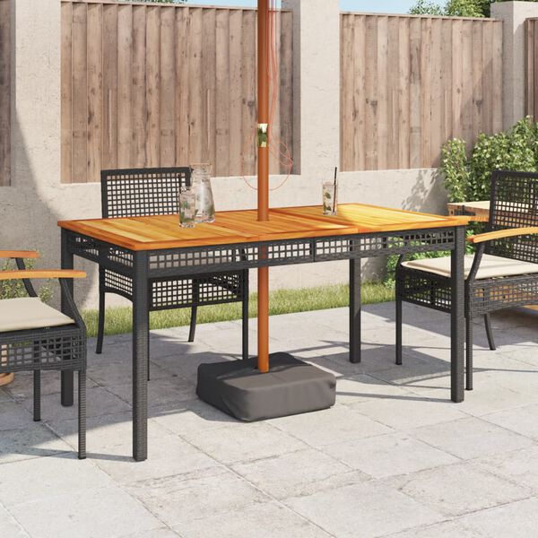 vidaXL Garden Table Black 140x80x75 cm Poly Rattan Acacia Wood