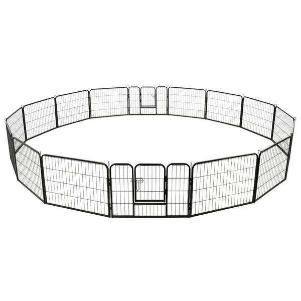 vidaXL Dog Playpen 16 Panels Steel 60x80 cm Black