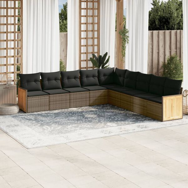 vidaXL 9 Piece Garden Sofa Set with Cushions Grey Poly Rattan