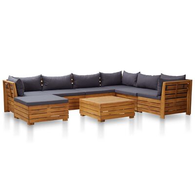vidaXL 8 Piece Garden Lounge Set with Cushions Acacia Wood Dark Grey