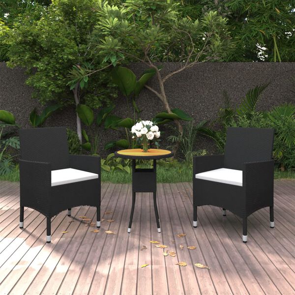 vidaXL 3 Piece Garden Dining Set Poly Rattan Black