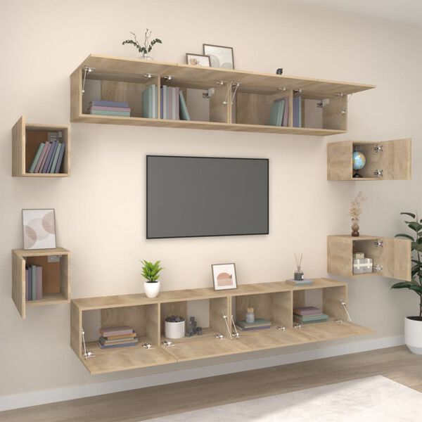 vidaXL 8 Piece TV Cabinet Set Sonoma Oak Engineered Wood