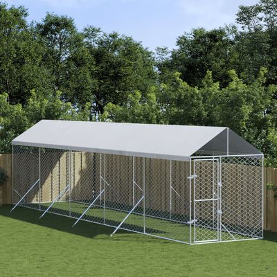 vidaXL Outdoor Dog Kennel with Roof Silver 2x10x2.5 m Galvanised Steel