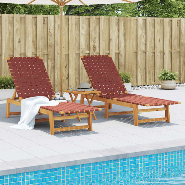 vidaXL Sun Loungers 2 pcs with Table Red Solid Wood Acacia