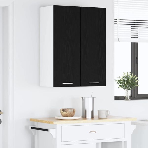 vidaXL Hanging Cabinet Riga Black Oak and White 30 x 31 x 80 cm