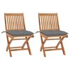 vidaXL Folding Chairs 2 pcs with Grey Cushions Solid Teak Wood