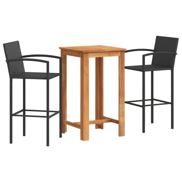 vidaXL 3 Piece Garden Bar Set Black Solid Wood Acacia and Poly Rattan