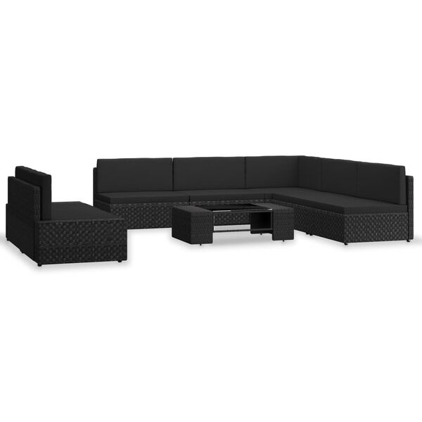 vidaXL 7 Piece Garden Lounge Set Poly Rattan Black