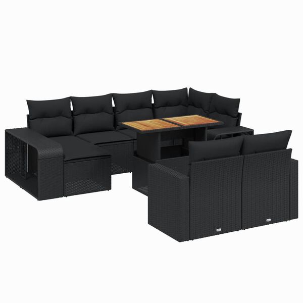 vidaXL 11 Piece Garden Sofa Set with Cushions Black Poly Rattan