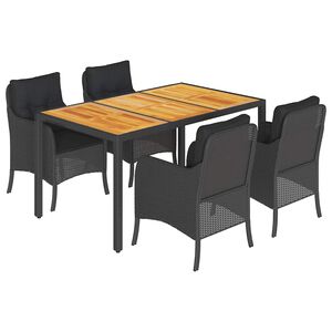 vidaXL 5 Piece Garden Dining Set with Cushions Black Poly Rattan