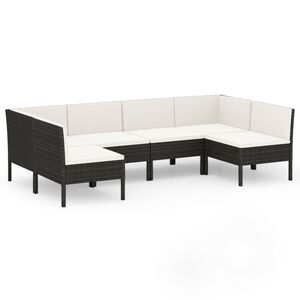 vidaXL 6 Piece Garden Lounge Set with Cushions Poly Rattan Black