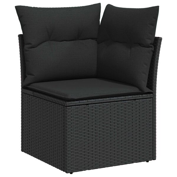 vidaXL Garden Sofa Set with Cushion 7 pcs Black Poly Rattan