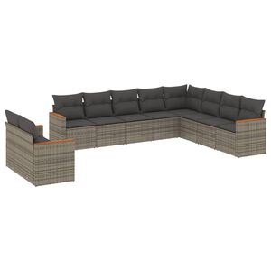 vidaXL 10 Piece Garden Sofa Set with Cushions Grey Poly Rattan