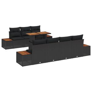 vidaXL Garden Sofa Set with Storage 8 pcs Black Poly rattan