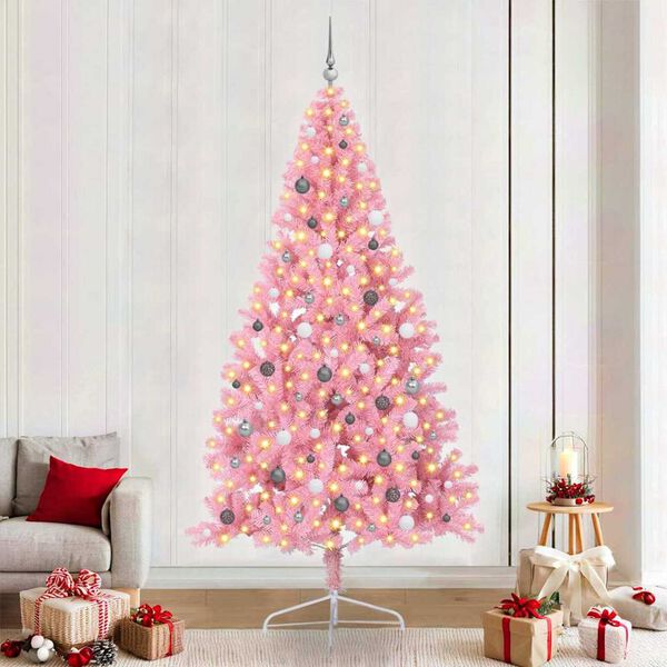 vidaXL Artificial Pre-lit Christmas Tree with 300 LEDs Pink 240 cm PVC