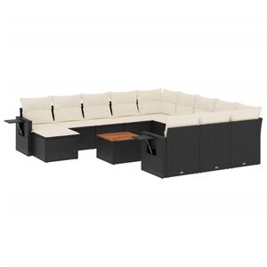 vidaXL 13 Piece Garden Sofa Set with Cushions Black Poly Rattan
