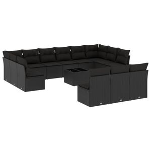 vidaXL 14 Piece Garden Sofa Set with Cushions Black Poly Rattan