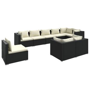 vidaXL 9 Piece Garden Lounge Set with Cushions Poly Rattan Black