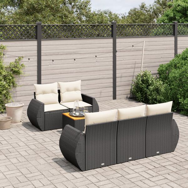 vidaXL 6 Piece Garden Sofa Set with Cushions Black Poly Rattan