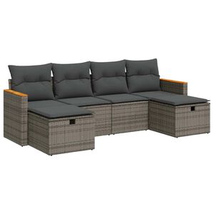 vidaXL 6 Piece Garden Sofa Set with Cushions Grey Poly Rattan
