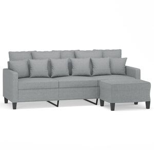 vidaXL 3-Seater Sofa with Footstool Light Grey 180 cm Fabric