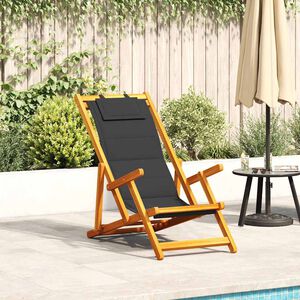 vidaXL Folding Chair with Armrests Black Acacia Wood & Textilene