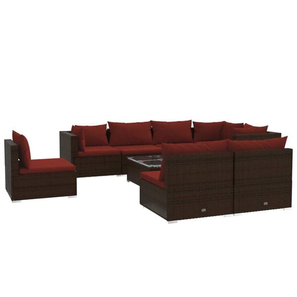vidaXL 9 Piece Garden Lounge Set with Cushions Poly Rattan Brown