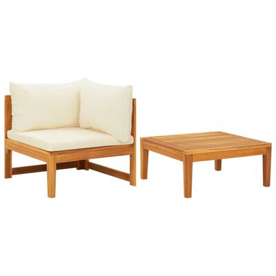vidaXL 2 Piece Garden Lounge Set with Cream White Cushions Acacia Wood