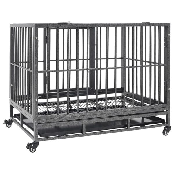 vidaXL Dog Cage with Wheels Steel 102x72x85 cm