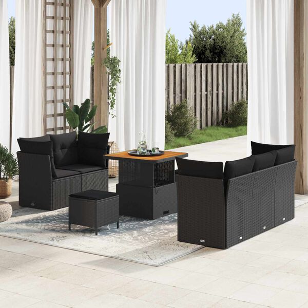 vidaXL Garden Sofa Set Height-Adjustable 8 pcs Black Poly Rattan