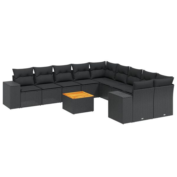 vidaXL 11 Piece Garden Sofa Set with Cushions Black Poly Rattan