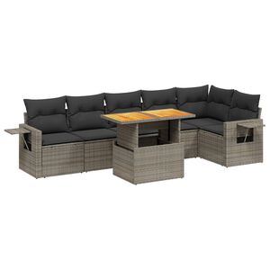 vidaXL 7 Piece Garden Sofa Set with Cushions Grey Poly Rattan