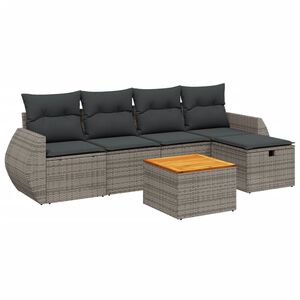 vidaXL 6 Piece Garden Sofa Set with Cushions Grey Poly Rattan