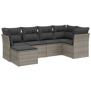 vidaXL 6 Piece Garden Sofa Set with Cushions Grey Poly Rattan