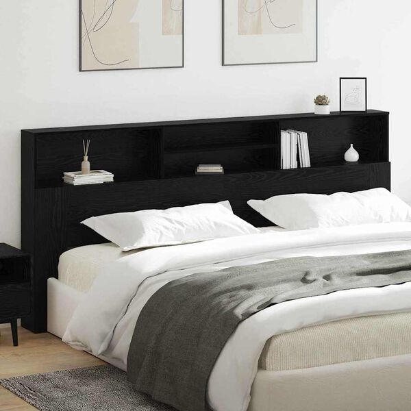 vidaXL Headboard Cabinet Black Oak 220 x 19 x 101.5 cm Engineered Wood