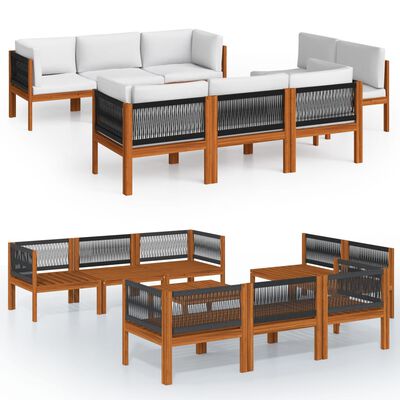 vidaXL 9 Piece Garden Lounge Set with Cushions Cream Solid Acacia Wood