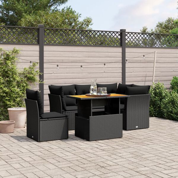 vidaXL 5 Piece Garden Sofa Set with Cushions Black Poly Rattan