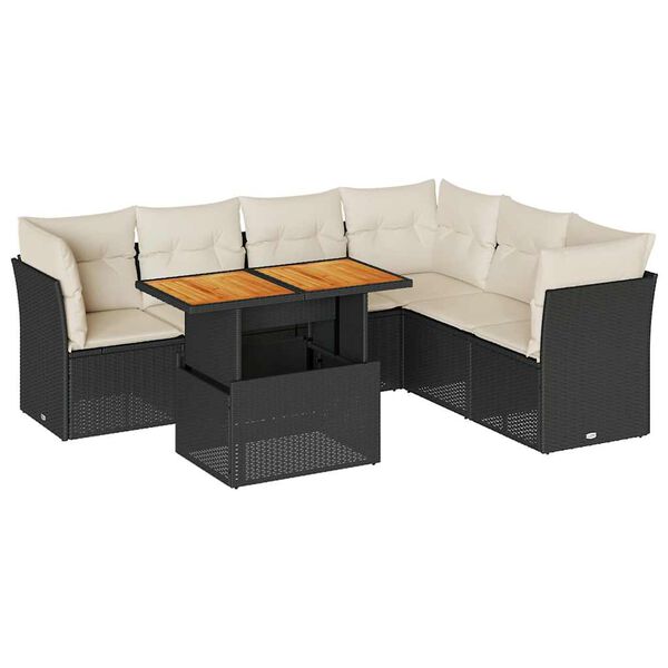 vidaXL 7 Piece Garden Sofa Set with Cushions Black Poly Rattan