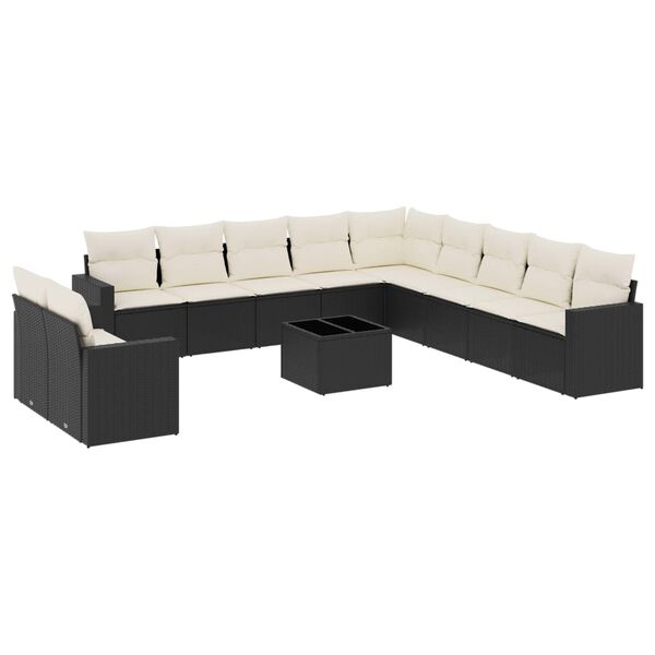 vidaXL 12 Piece Garden Sofa Set with Cushions Black Poly Rattan
