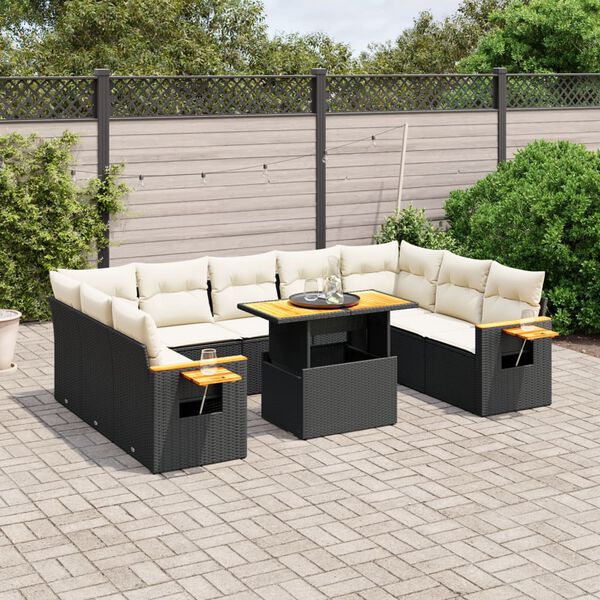 vidaXL 11 Piece Garden Sofa Set with Cushions Black Poly Rattan