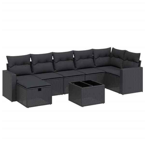 vidaXL 8 Piece Garden Sofa Set with Cushions Black Poly Rattan