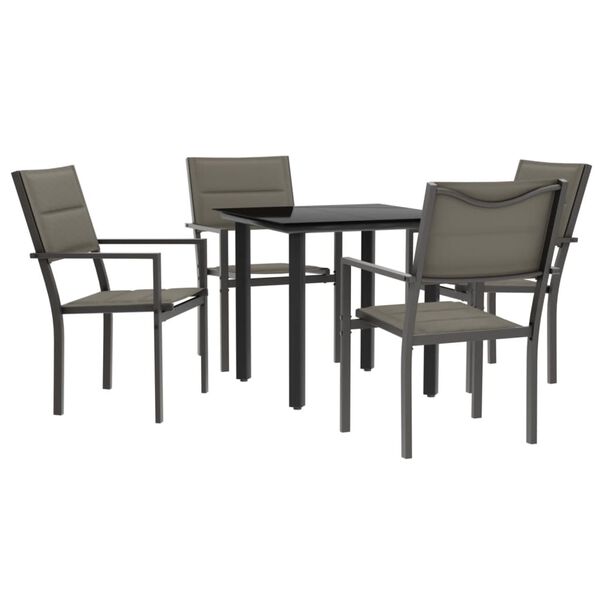 vidaXL 5 Piece Garden Dining Set Black Steel and Textilene