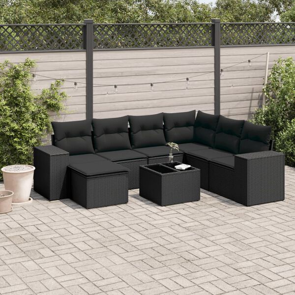 vidaXL 8 Piece Garden Sofa Set with Cushions Black Poly Rattan